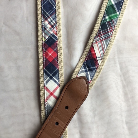 JAAK Belt Men L Madras Plaid Blue Red GreenCanvas Cotton Woven Synthetic Leather - Picture 13 of 14